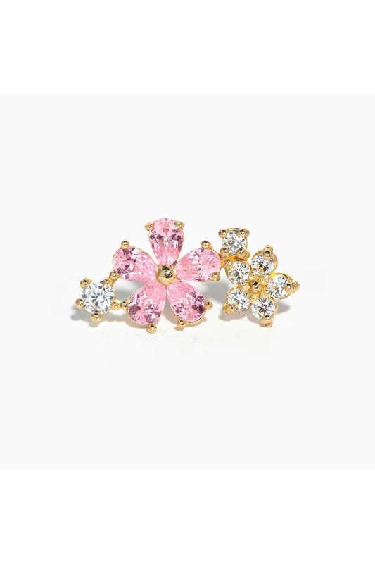 PEMBE TAŞLI MİNİMAL ÇİÇEKLİ TRAGUS HELİX KIKIRDAK KÜPE ÇELİK