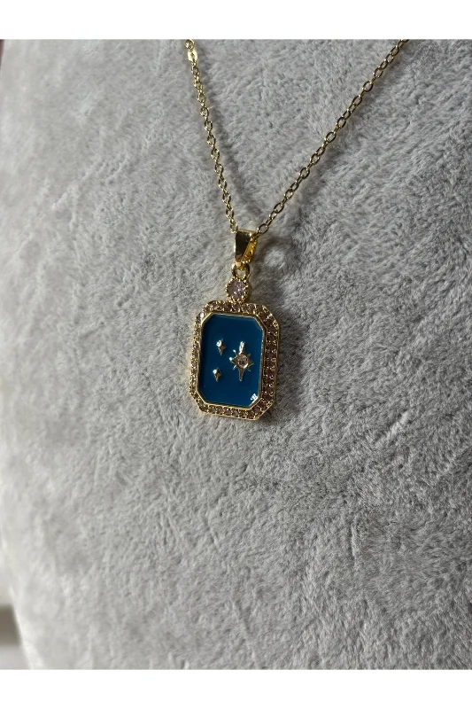 Zirkon taşlı kuzey yıldızı gold çelik kolye