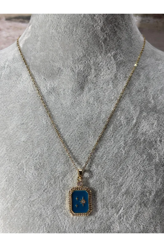 Zirkon taşlı kuzey yıldızı gold çelik kolye