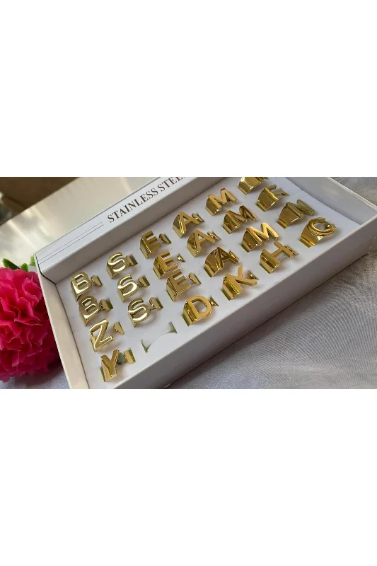 HARFLİ AYARLANABİLİR GOLD RENK ÇELİK YÜZÜK F HARFİ