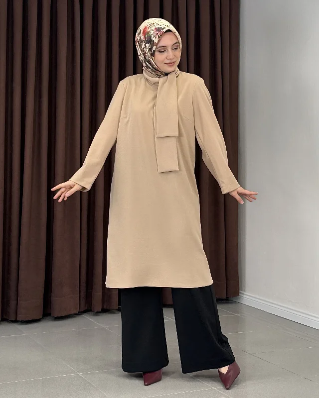 Geniş Fular Yakalı Tunik