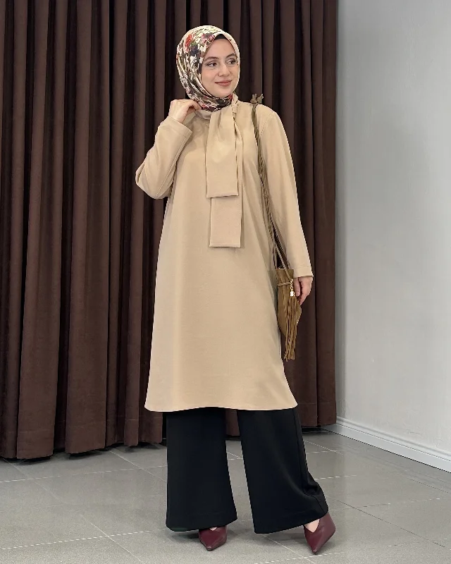 Geniş Fular Yakalı Tunik