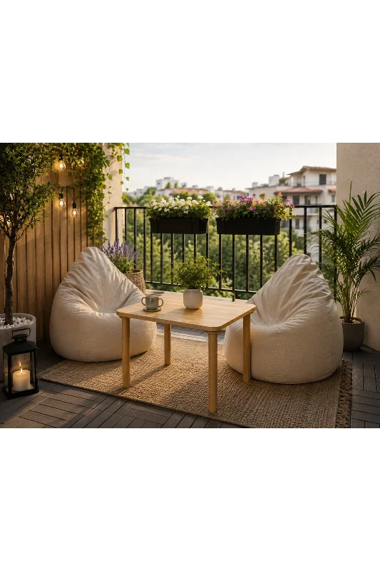 Ahşap Portatif Kamp ve Piknik Masası – Balkon, Bahçe ve Teras İçin Çok Amaçlı Sehpa Doğal Ahşap – 2. görsel