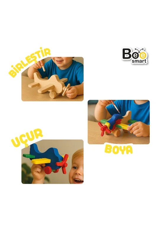 İlk Uçağım Ahşap Uçak Boya Seti Eğlenceli Öğretici Oyun