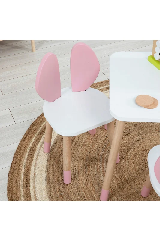 Bunny Masa 2 Sandalye Montessori Çocuk Oyun Etkinlik Çalışma Masası Aktivite Masası – 2. görsel