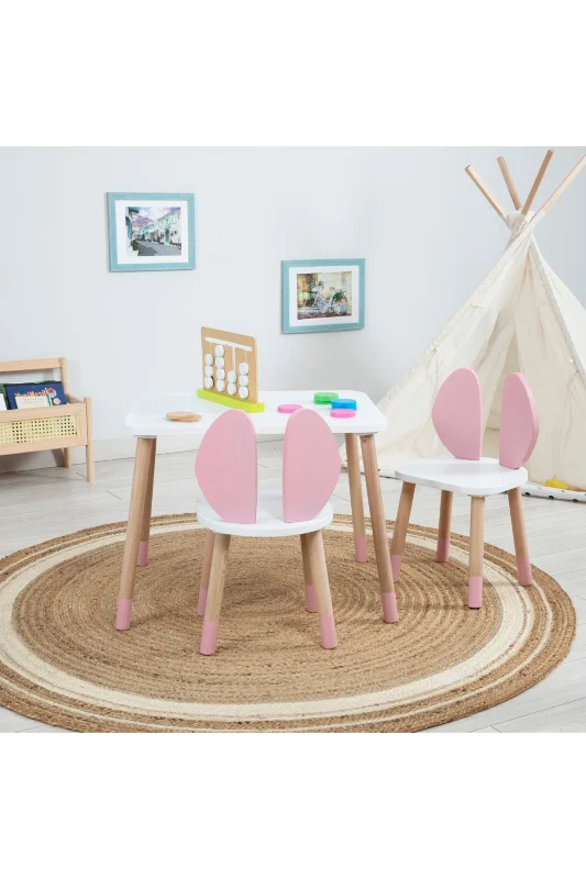 Bunny 1 Masa 1 Sandalye Montessori Çocuk Oyun Etkinlik Çalışma Masası Aktivite Masası – 2. görsel