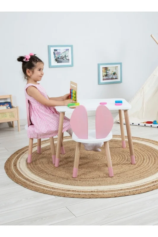 Bunny 1 Masa 1 Sandalye Montessori Çocuk Oyun Etkinlik Çalışma Masası Aktivite Masası