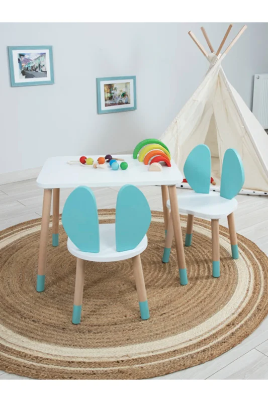 Ahşap Montessori Aktivite Masası Sandalyesi, Bunny Masa Sandalye