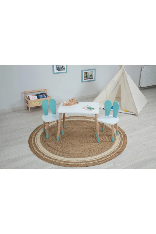 Ahşap Montessori Aktivite Masa ve 2 Sandalye, Bunny Masa Sandalye – 2. görsel