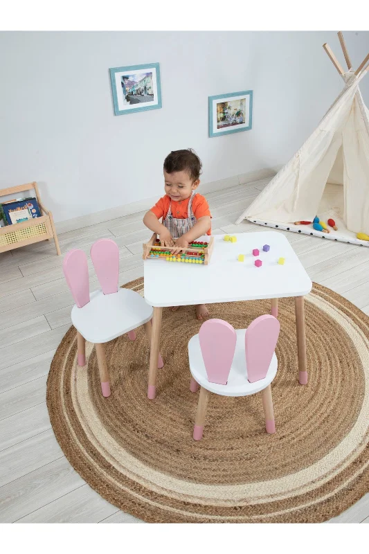 Ahşap Montessori Aktivite Masası Sandalyesi, Bunny Masa Sandalye