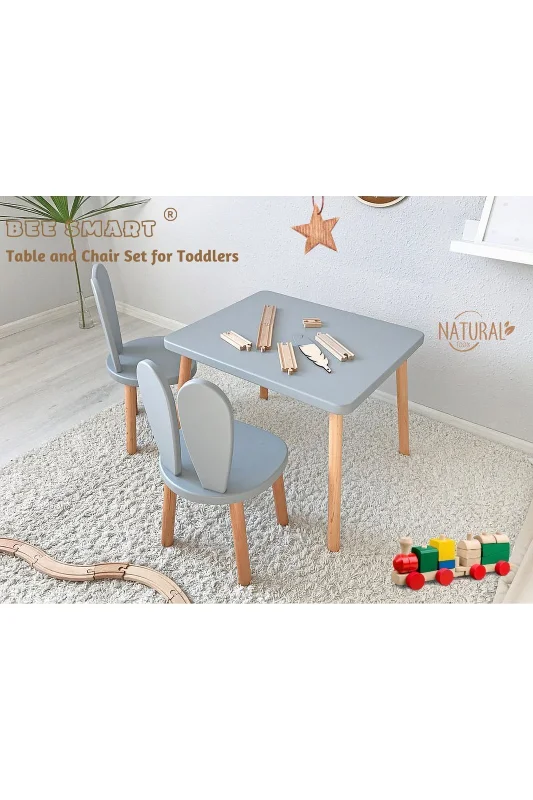 Ahşap Montessori Aktivite Masası Sandalyesi, Bunny Masa ve Sandalye – 2. görsel