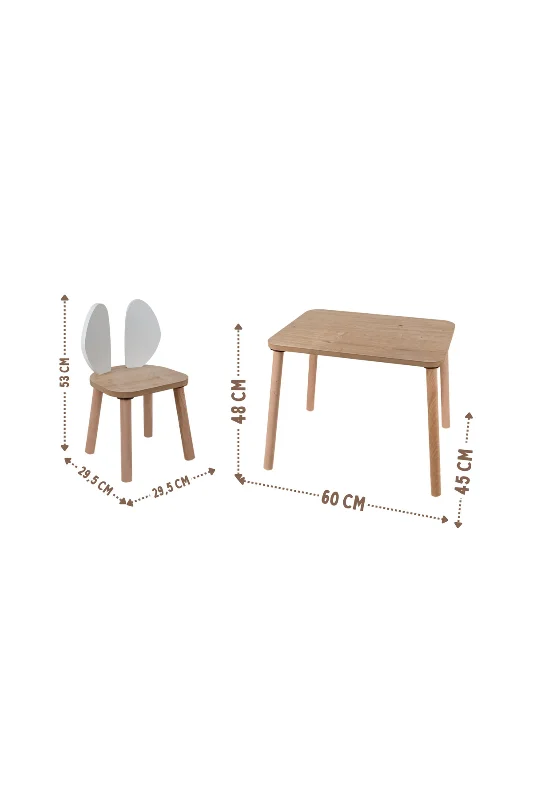 Safir Meşe Beyaz Kulak 1 Sandalyeli Aktivite Masası Çocuk Çalışma Masası – 3. görsel