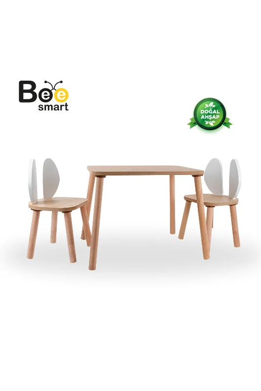 Safir Meşe Beyaz Kulak 2 Sandalyeli Aktivite Masası Çocuk Çalışma Masası MS-80 – 2. görsel