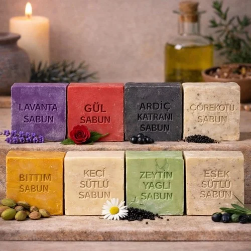 ÇareBurada Sabun Seti 8'li - Lavanta & Gül & Ardıç Katranı & Çörekotu & Bıttım & Keçi Sütlü & Zeytin Yağlı & Eşek Sütlü
