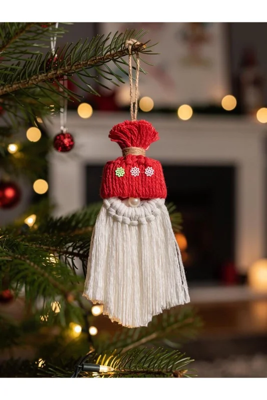 El Yapımı Makrome Yılbaşı Cücesi/Doğal İp Noel Dekoru/Asılabilir Süs