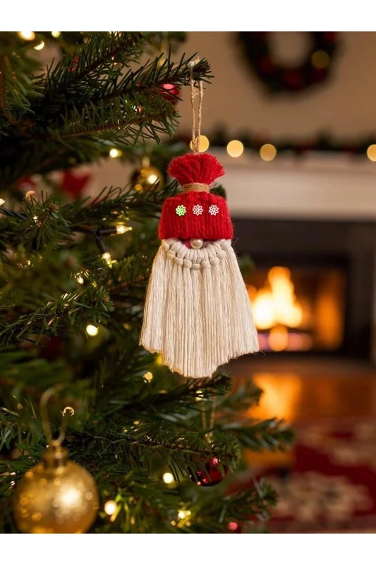 El Yapımı Makrome Yılbaşı Cücesi/Doğal İp Noel Dekoru/Asılabilir Süs – 2. görsel