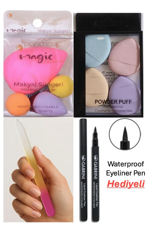 Cam Törpü-Yumurta Sünger-Makyaj Pufu Waterproof Eyeliner Hediyeli