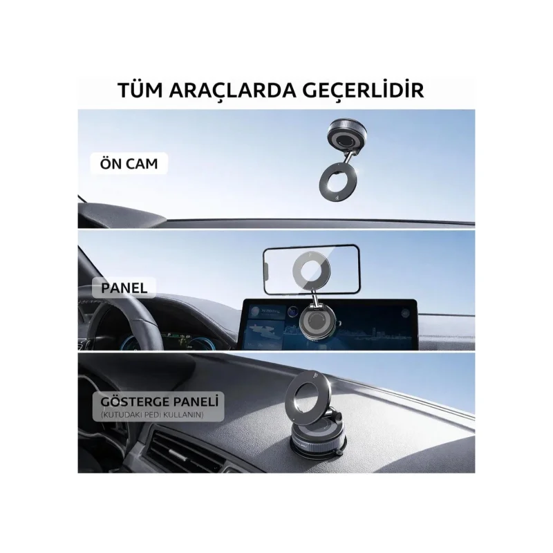 Telefon Tutucu - Mıknatıslı Araç İçi Vantuzlu 360° Döner Güçlü Vakumlu Oto Telefon Standı – 4. görsel