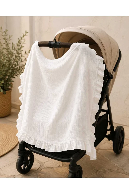 Fırfırlı Müslin Bebek Örtüsü 85x85 cm | Battaniye, Puset ve Emzirme Örtüsü