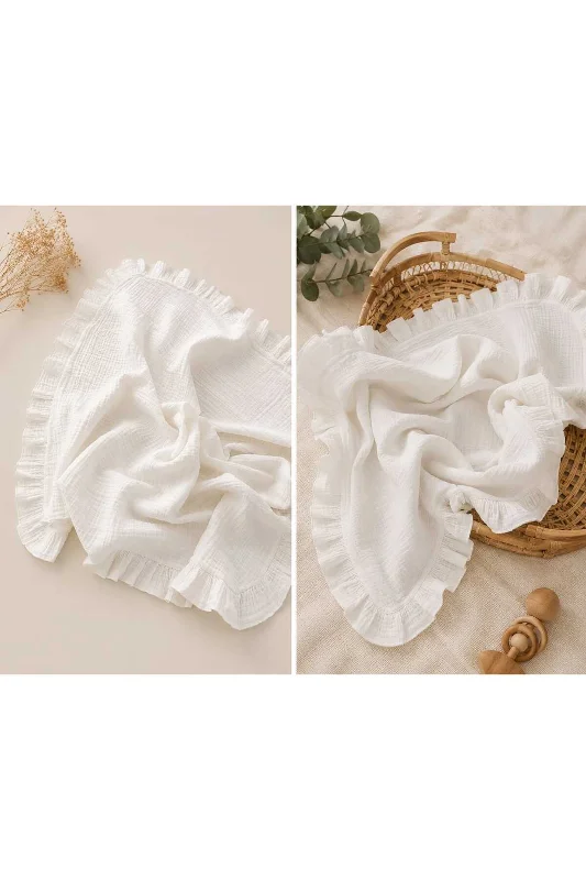 Fırfırlı Müslin Bebek Örtüsü 85x85 cm | Battaniye, Puset ve Emzirme Örtüsü