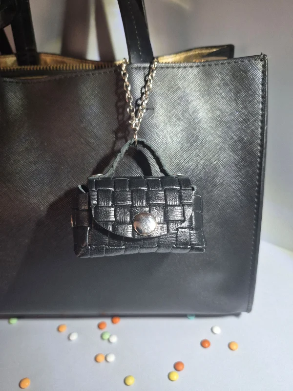 Gogo Charm Çanta Aksesuarı Mini Çanta Hakiki Deri Siyah
