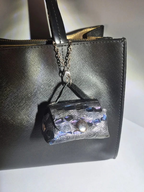 Gogo Charm Çanta Aksesuarı Mini Çanta Hakiki Deri Mor - Siyah
