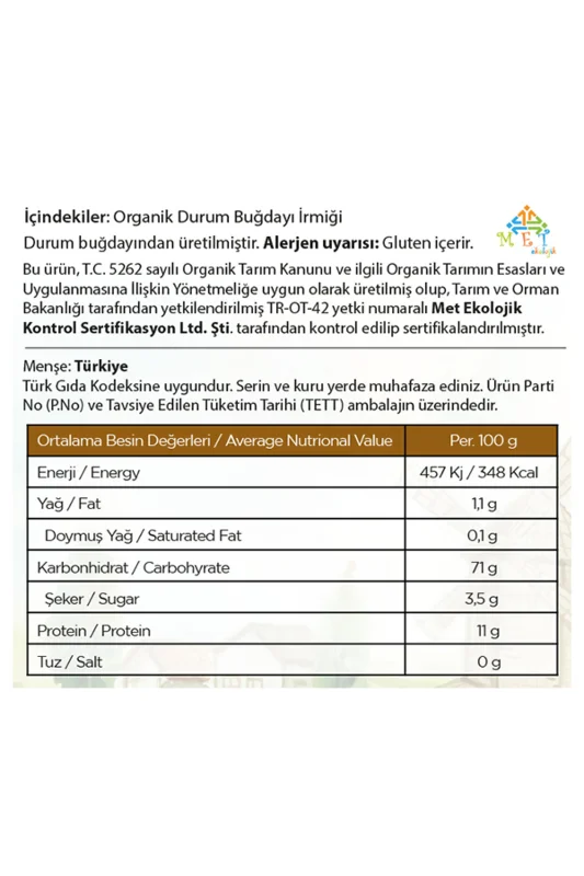 Organik Arpa Şehriye 500 g +7 Ay