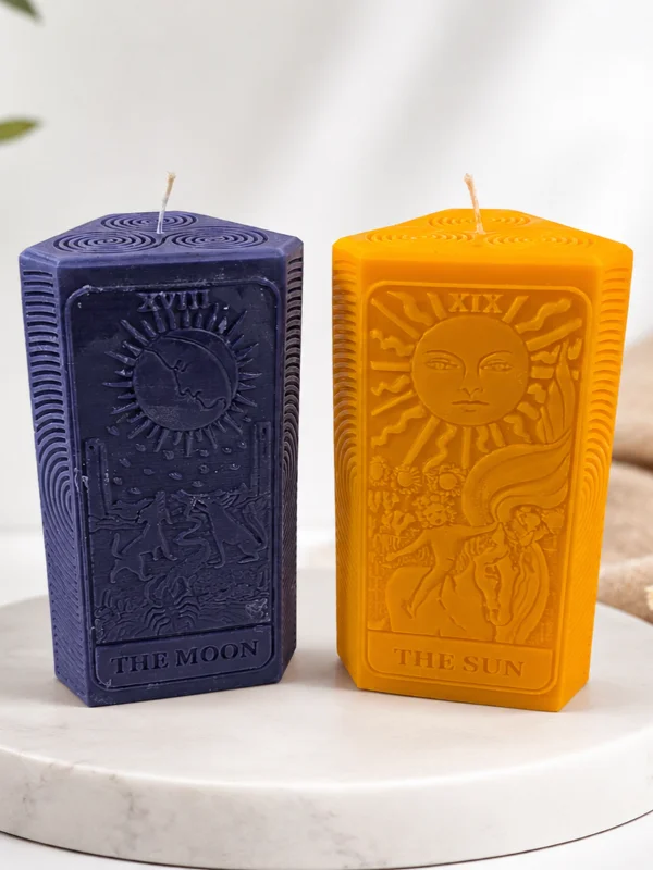 Tarot Soya Dekoratif Mum Güneş ve Ay Mum Seti El Yapımı Estetik Ev Dekorasyonu 2'li Set – 2. görsel