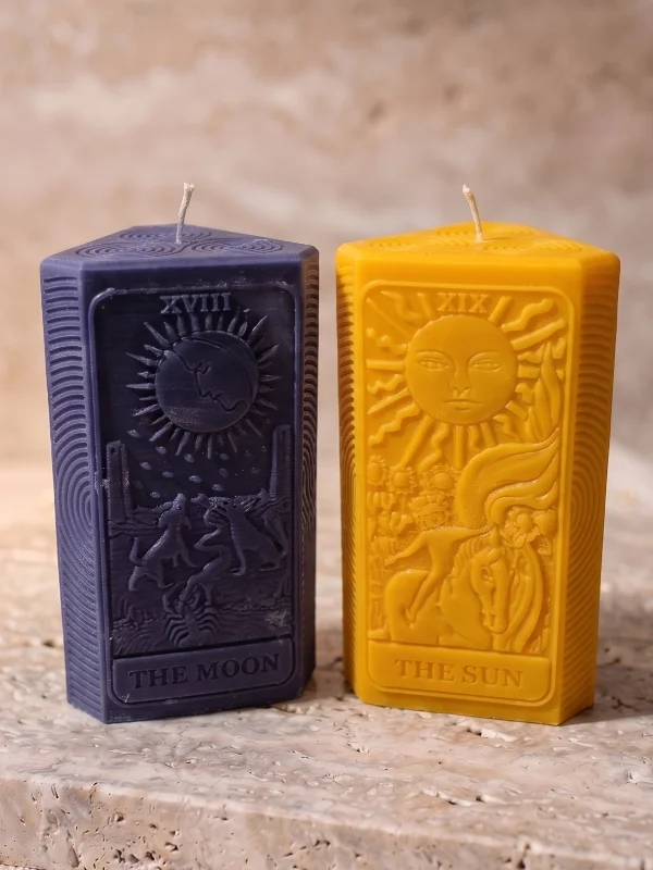 Tarot Soya Dekoratif Mum Güneş ve Ay Mum Seti El Yapımı Estetik Ev Dekorasyonu 2'li Set – 4. görsel