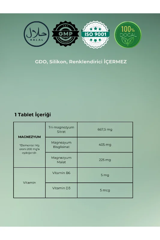 Magnefull- Magnezyum Sitrat, Malat ve Bisglisinat - 60 Tablet