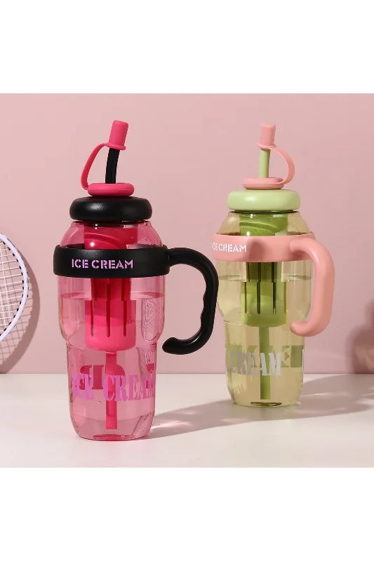 ICE CREAM Tasarımlı Pipetli Suluk – 1.3 Litre Büyük Hacimli, Şeffaf Renkli Matara, Sızdırmaz Kapak