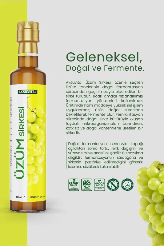 Üzüm Sirkesi 500 ml Katkısız, Doğal Fermantasyon
