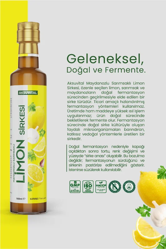 Limon Sirkesi (Maydonoz ve Sarımsaklı) 500 ml - Katkısız, Doğal Fermantasyon