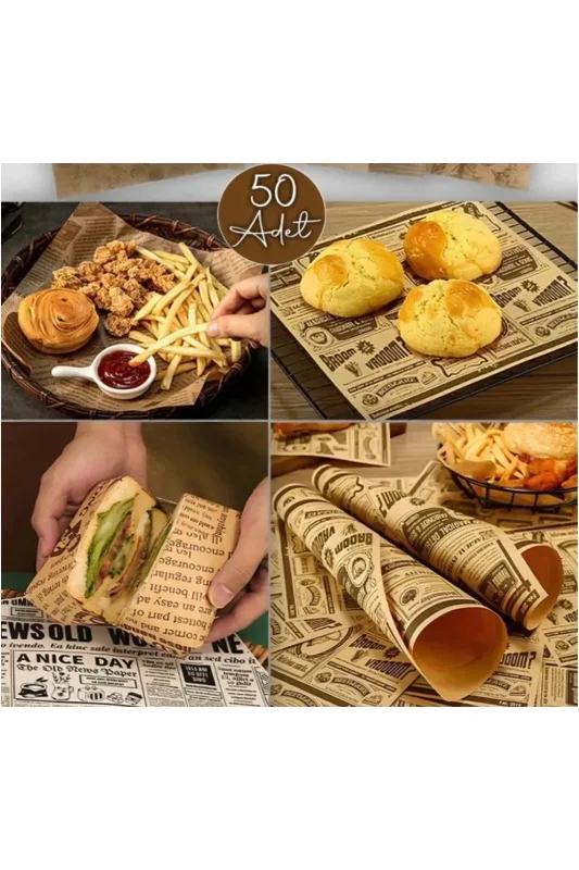 50’li Vintage Desenli Yağlı Kağıt | Sandviç, Pişirme, Paketleme Ve Sunum Için Sargı Kağıdı – 2. görsel