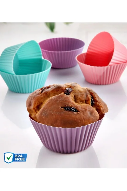 6'lı Yıkanabilir Tekrar Kullanılabilir Silikon Muffin Mini Kek CupCake Pişirme Kalıbı