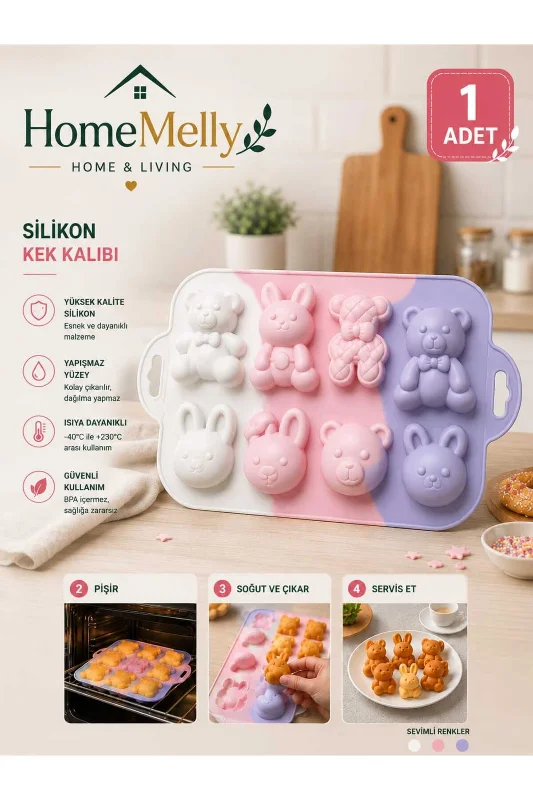 Silikon Figürlü Kek Kalıbı 8'li Mini Kek Muffin Çikolata Kalıbı Yapışmaz Fırın Tepsisi