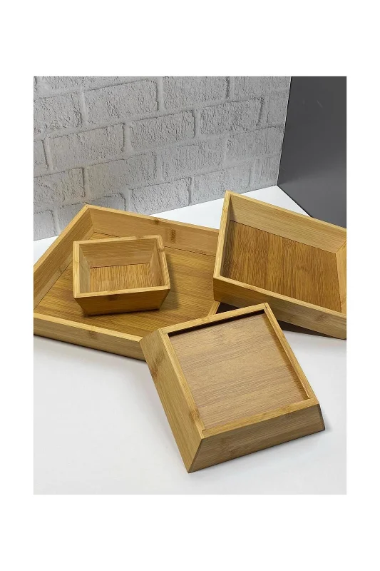 Kare Bambu, Çerezlik, İkramlık, Şekerlik, Lokumluk, Sunumluk Set 4 Lü – 2. görsel