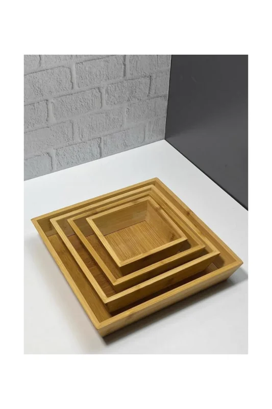 Kare Bambu, Çerezlik, İkramlık, Şekerlik, Lokumluk, Sunumluk Set 4 Lü