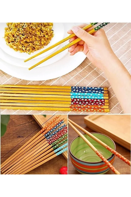 5 Çift Suşi Çubuğu Bambu Malzemeli Uzakdoğu Yemek Çubuğu – 2. görsel