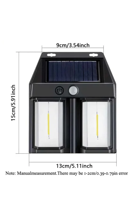 Solar Panelli Sensörlü 3 Modlu Otomatik Bahçe Aydınlatması, Güneş Enerjili Led Duvar Işığı