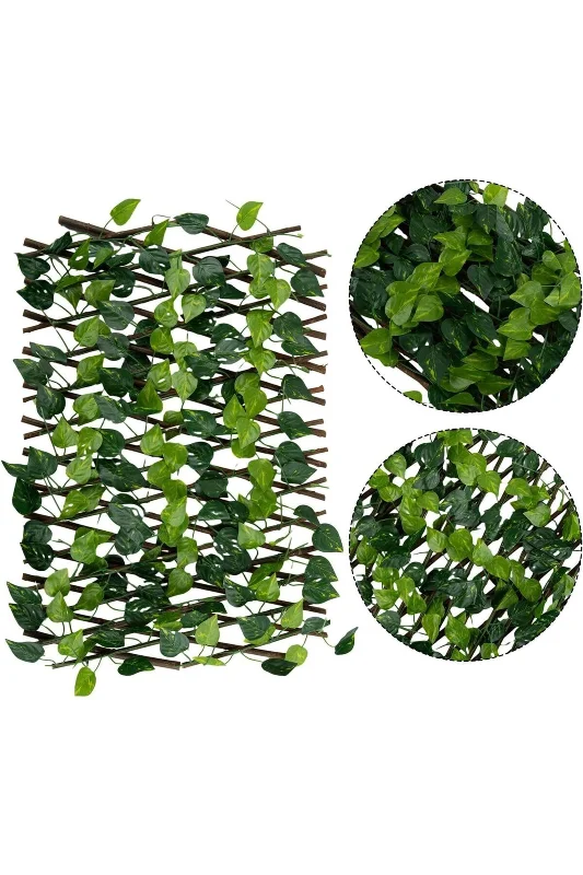 Yapay Sarmaşık Yapraklı Ahşap Akordiyon Çit 140x60 cm | Bahçe Balkon Duvar Dekoru – 2. görsel