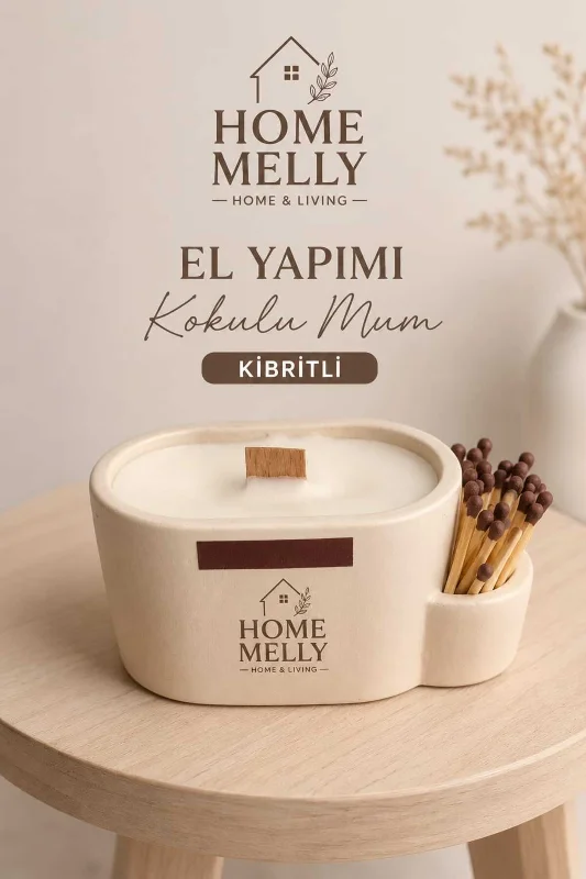 El Yapımı Kibrit Detaylı Mum , Dekoratif Kokulu Mum