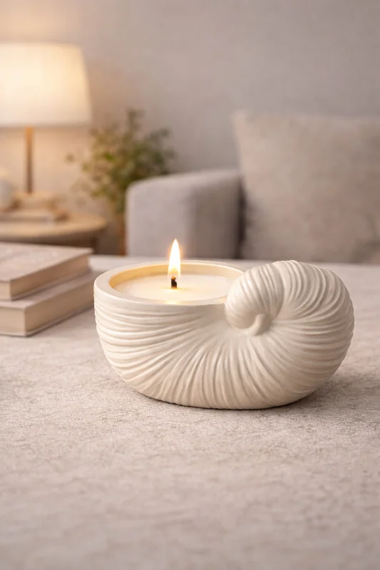 1 Adet Dekoratif Deniz Kabuğu Mum Seti Modern Şık Aydınlatma Ev Dekor