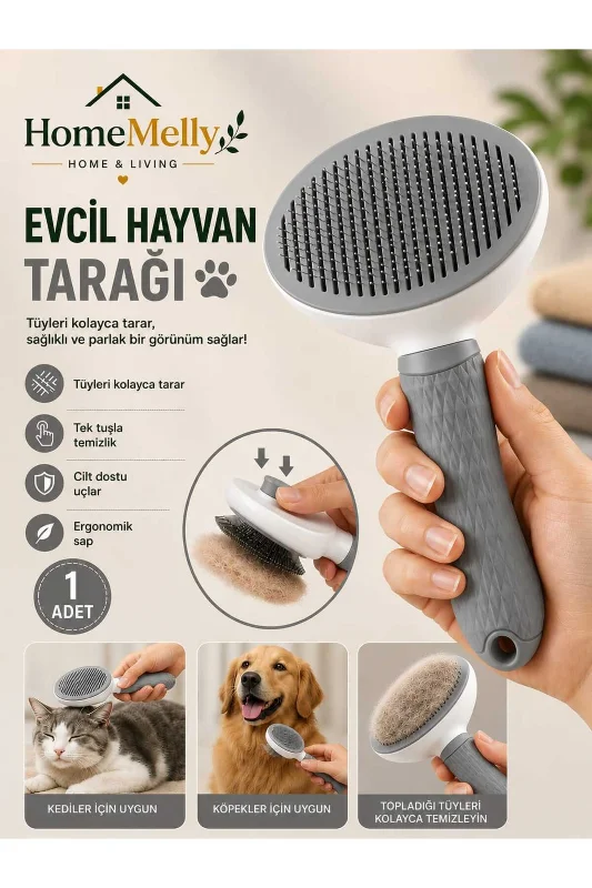 Otomatik Temizlenen Tuşlu Evcil Hayvan Fırçası Kedi Köpek Tüy Toplayıcı Tarak