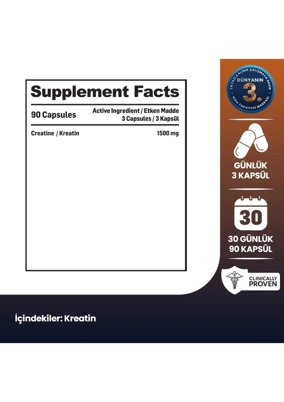 Kreatin Monohidrat | Aktif Yaşam | 500mg | 90 Kapsül