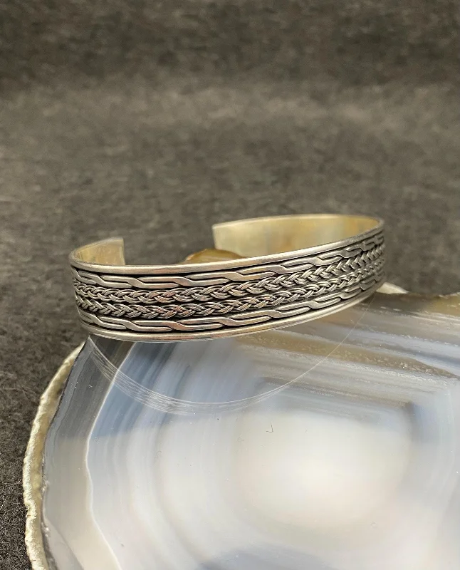 El Yapımı 925 Ayar Gümüş Erkek Bileklik | Geniş Dört Sıralı Örgü Dokulu Bileklik – 2. görsel