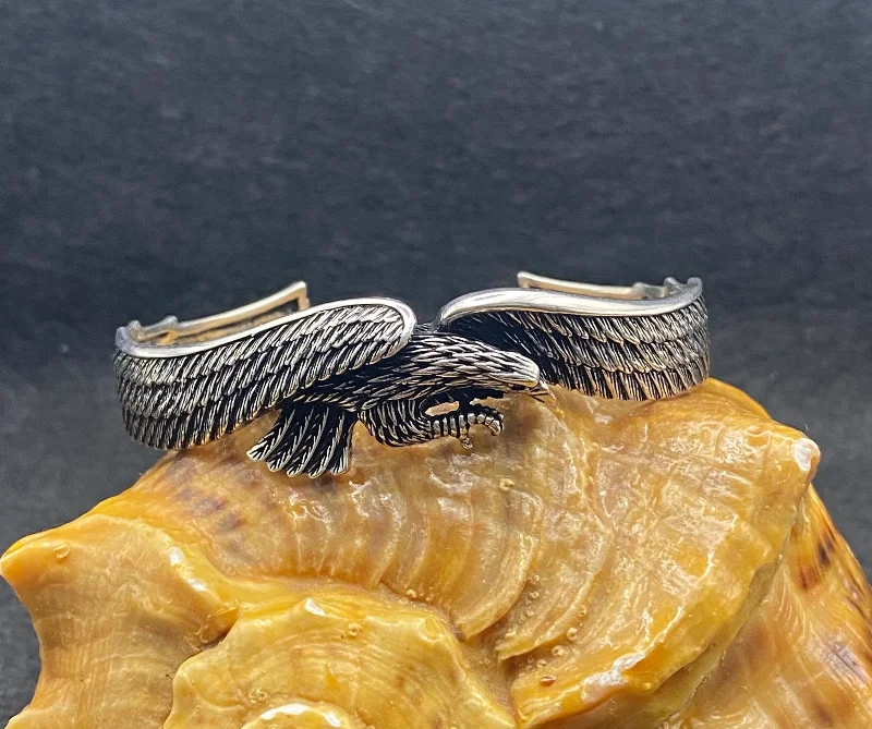 El Yapımı Gümüş Kartal Figürlü Bileklik | Ağır ve Minimalist Bileklik (30 Gram)