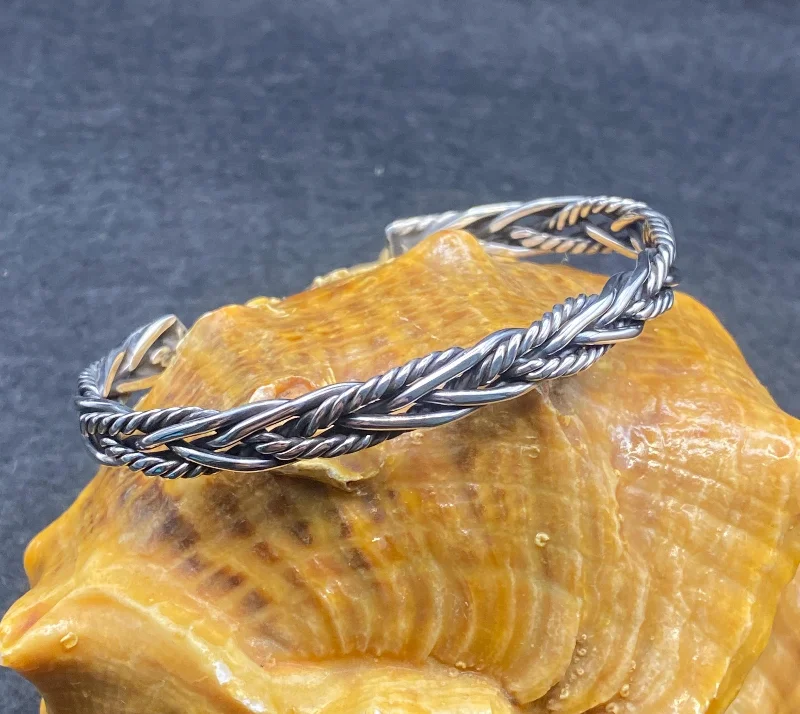 El Yapımı 925 Ayar Gümüş Katı Bükülmüş Halat Bileklik | Viking Dokuma Bileklik 20,4 Gram
