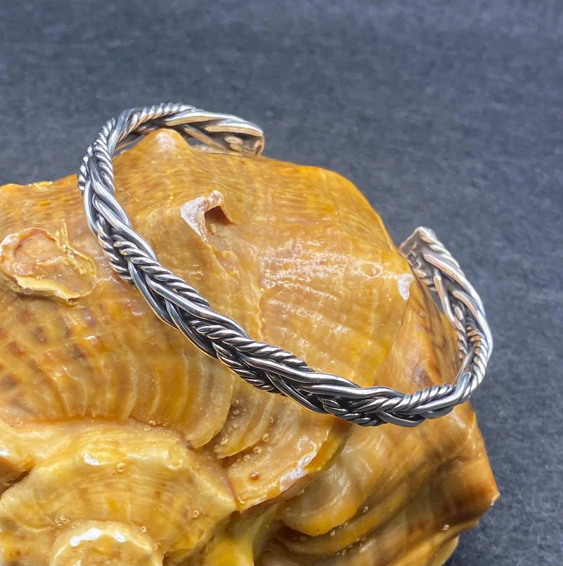 El Yapımı 925 Ayar Gümüş Katı Bükülmüş Halat Bileklik | Viking Dokuma Bileklik 20,4 Gram – 3. görsel