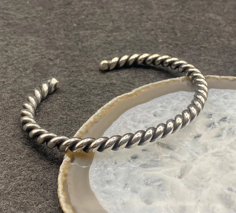 El Yapımı 925 Ayar Gümüş Ağır Bükümlü Tork Bileklik | Viking Halat Bileklik 28 Gram